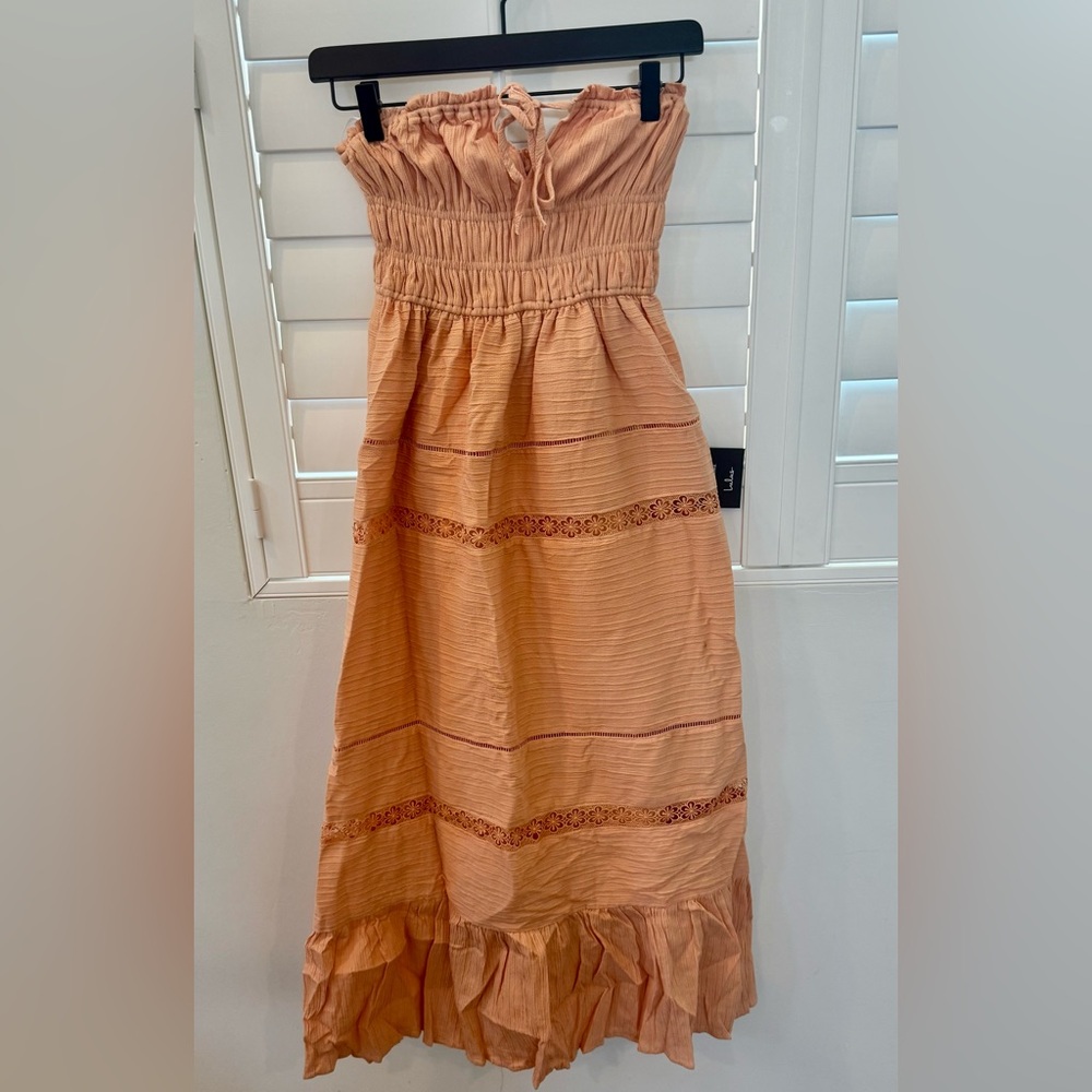 Lulu's Strapless Peach Maxi Dress